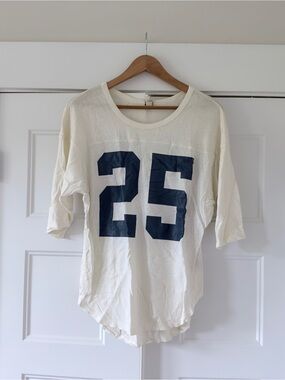 READ RARE HTF We the Free Football Jersey Baseball Long Top Numbers Distressed
